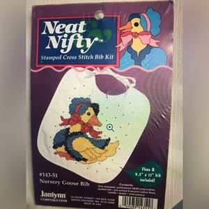 Neat Nifty Nursery Goose Stamped Cross Stitch Baby Bib Kit new Janlynn 143-51